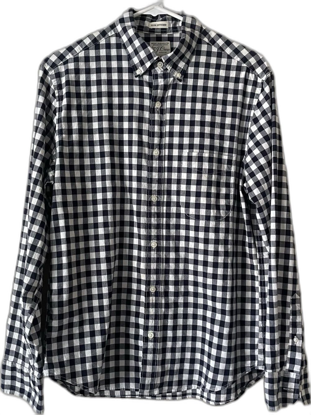 J.Crew organic cotton plaid button-up shirt navy and white gingham sz M